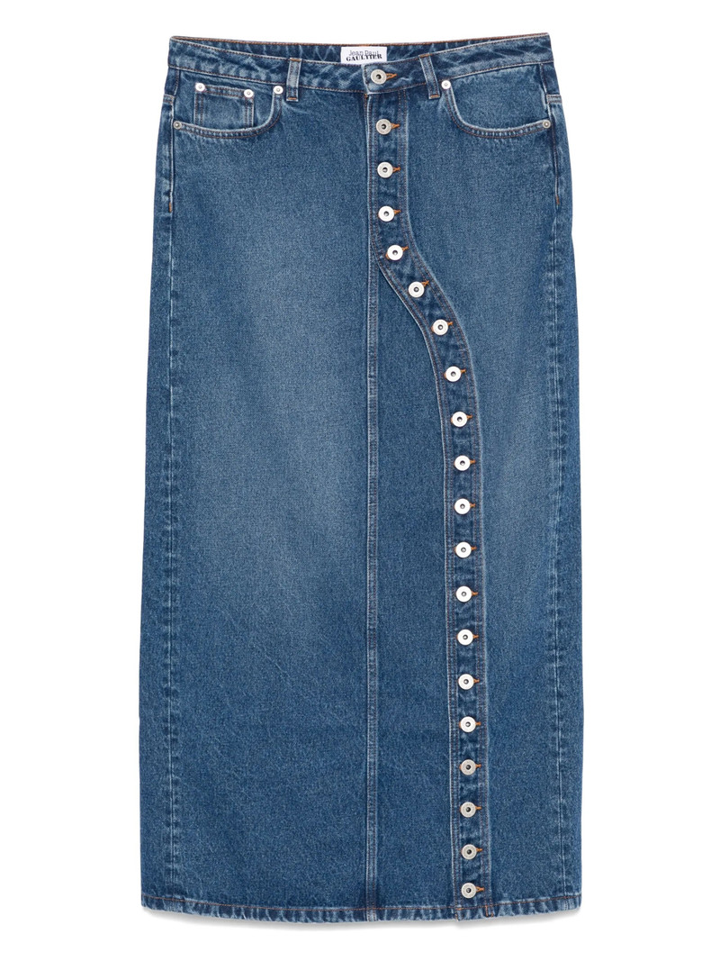 Asymmetric Denim Midi Skirt - 1