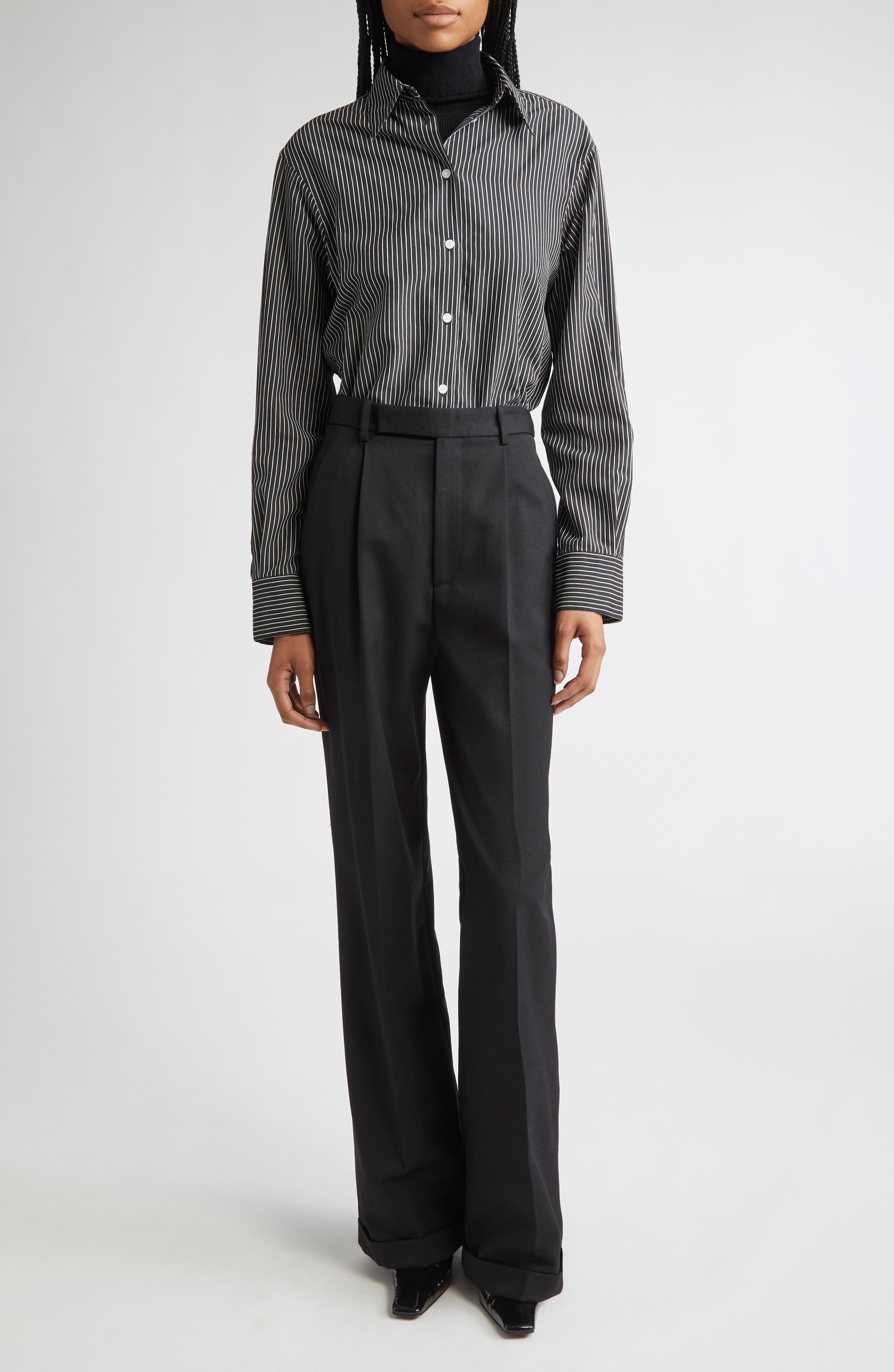 Proenza Schouler Lynsey Stripe Button-Up Shirt in Black/White at Nordstrom - 2