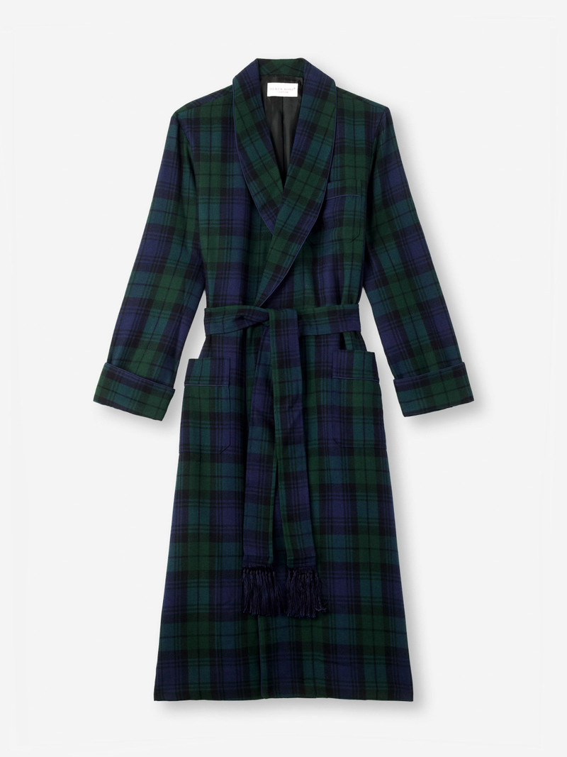 Derek Rose Men's Robe Tartan Black Watch Wool Navy outlook