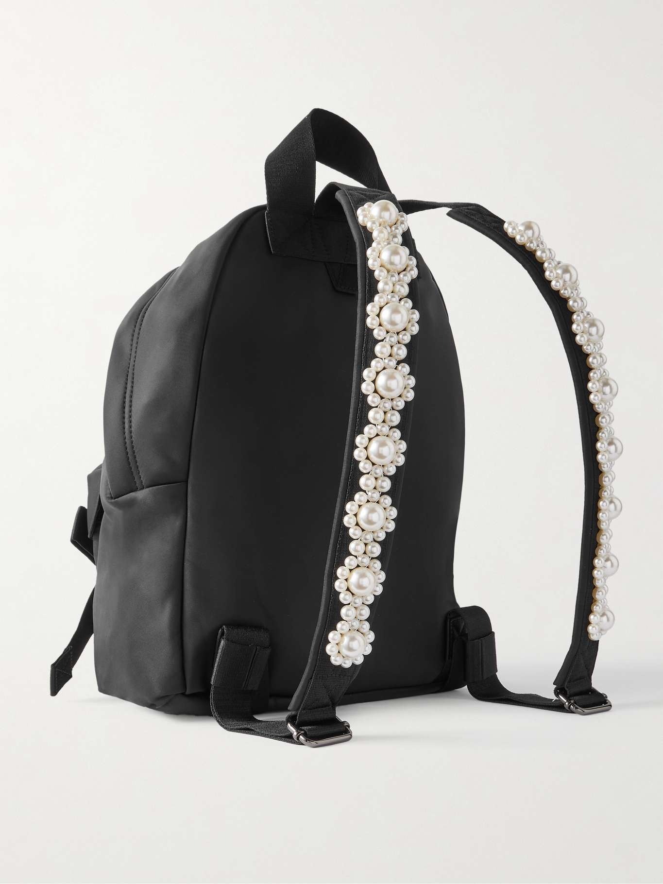 Bow and faux pearl-embellished shell backpack Black - 3