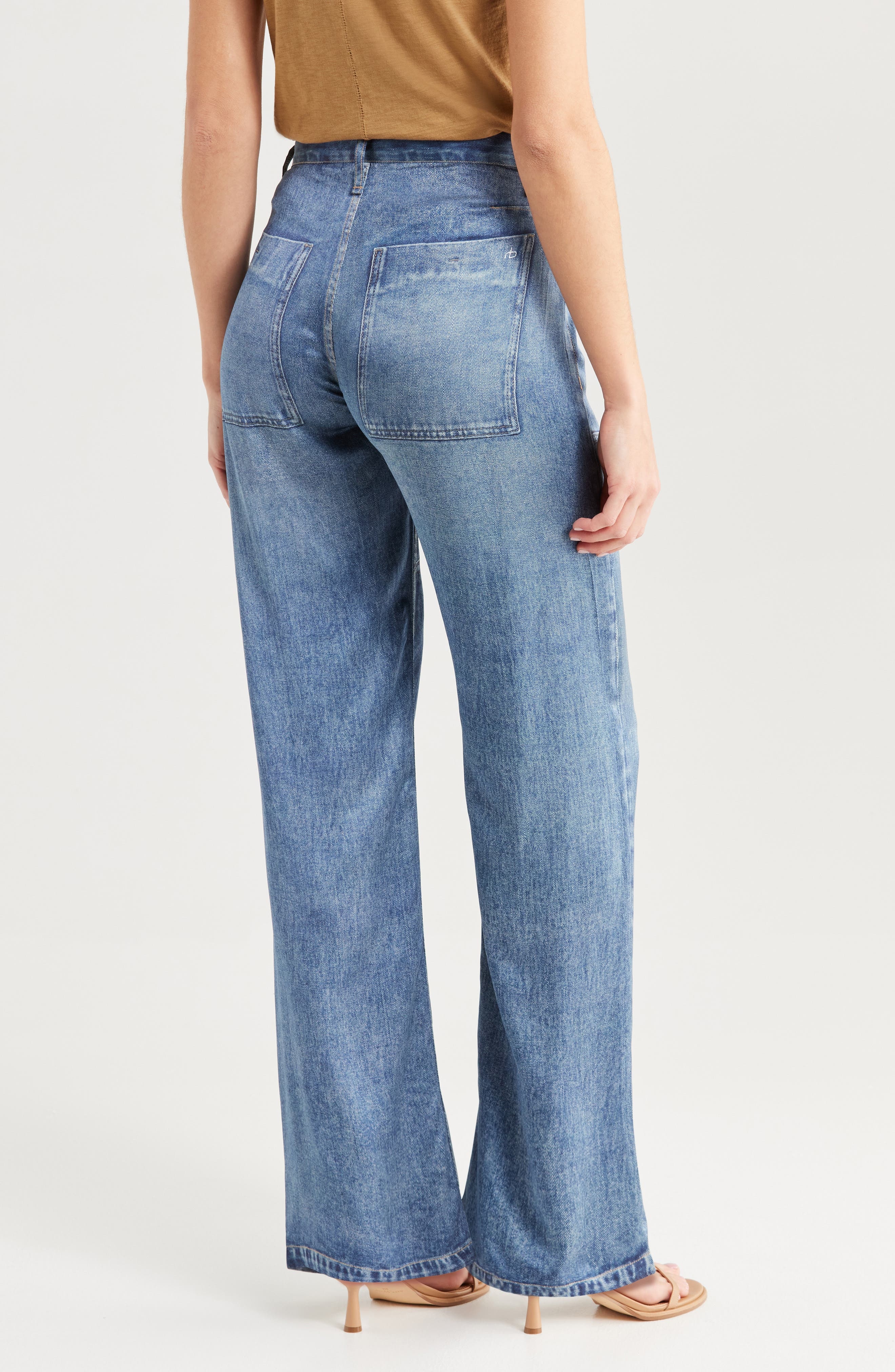 rag & bone Miramar Trompe l'Oeil Faux Denim Satin Pants in Avalon at Nordstrom - 2