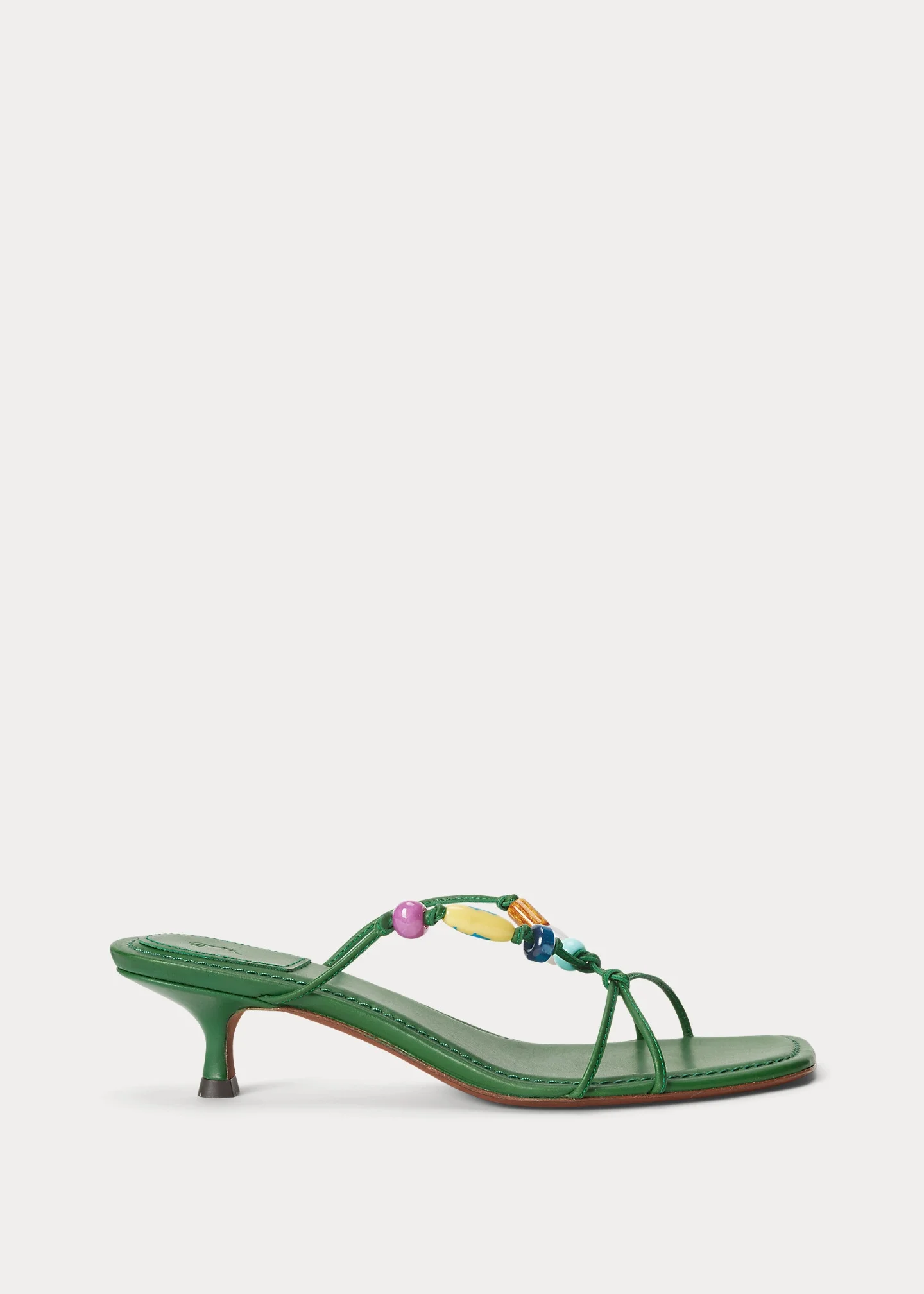 Beaded Leather Kitten Heel Sandal - 1