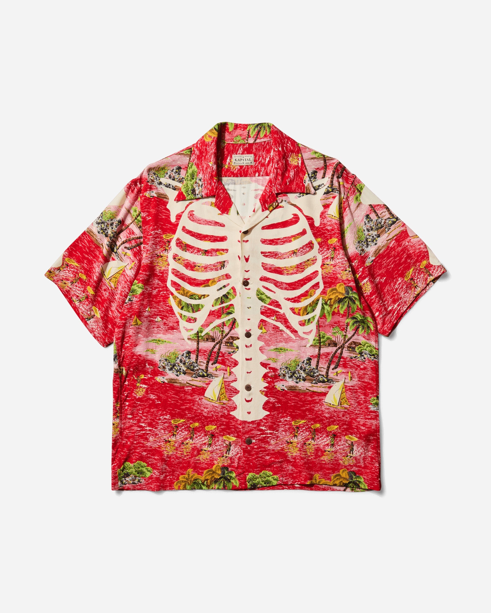 Men's Rayon Kamekameha Bone Aloha Shirt Red - 1