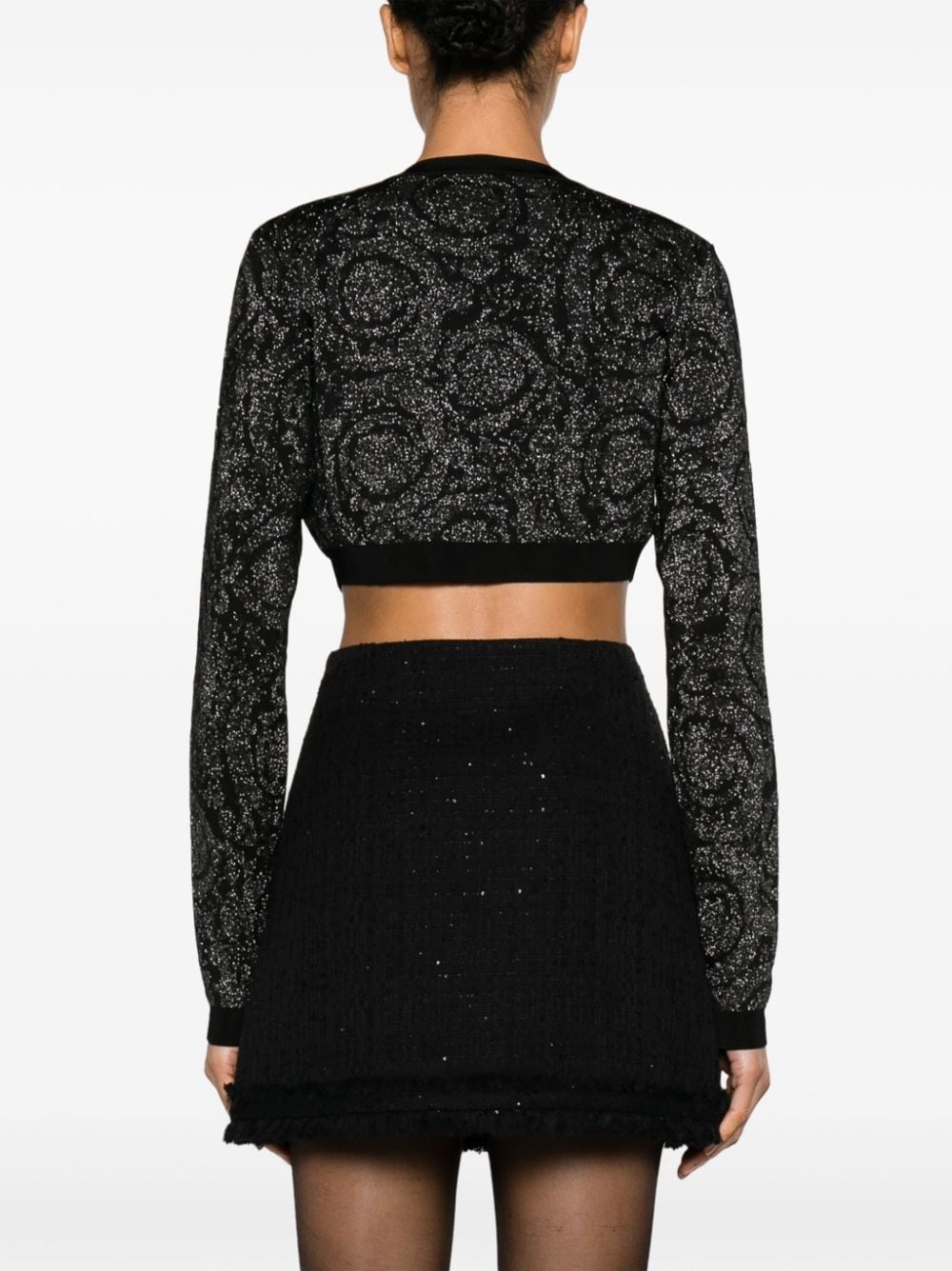 Barocco lurex cropped cardigan - 4