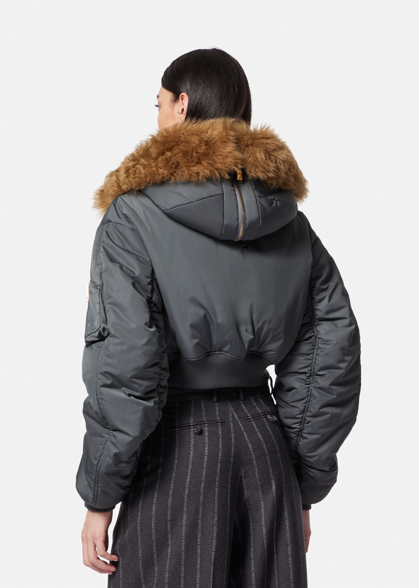 Crop Shearling Bomber Puffer Jacket - 4
