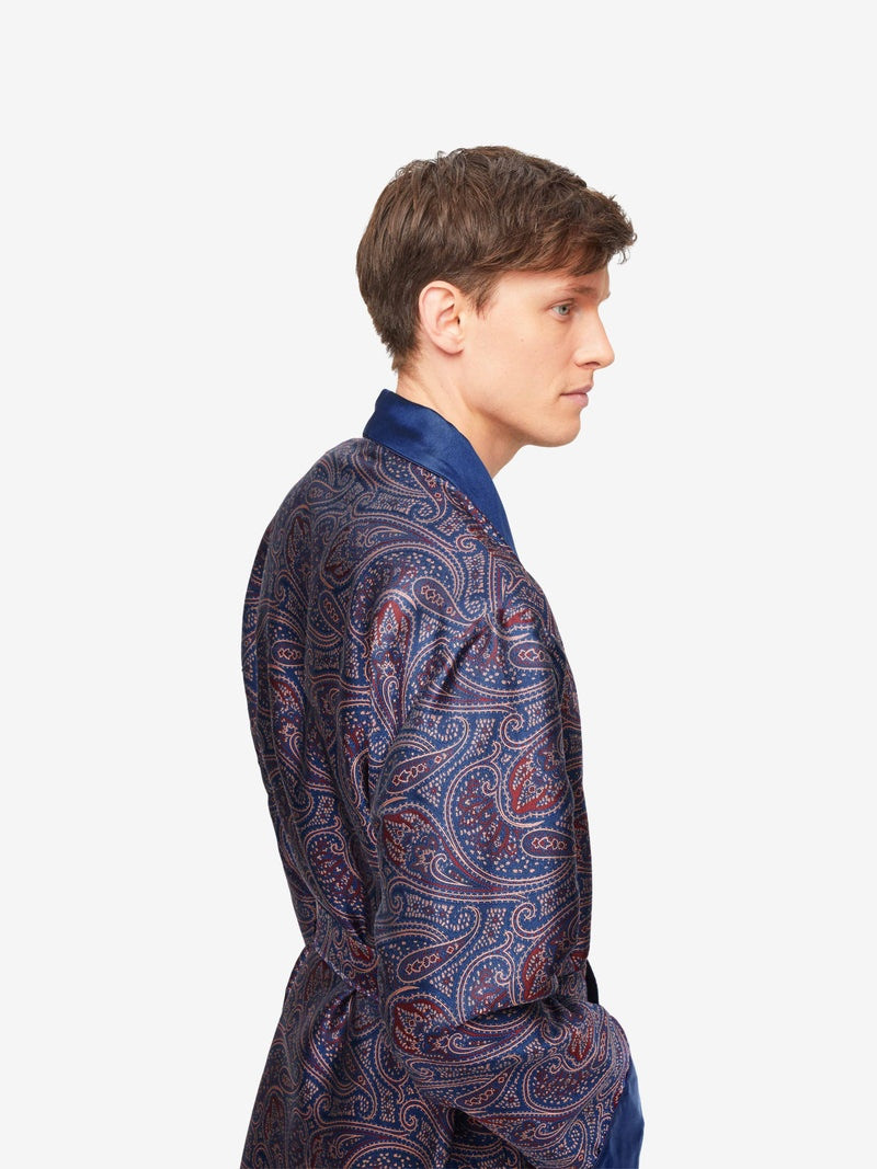 Men's Dressing Gown Verona 59 Silk Jacquard Navy 2