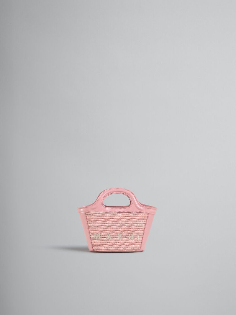 TROPICALIA MICRO BAG IN PINK LEATHER AND RAFFIA-EFFECT FABRIC - 1