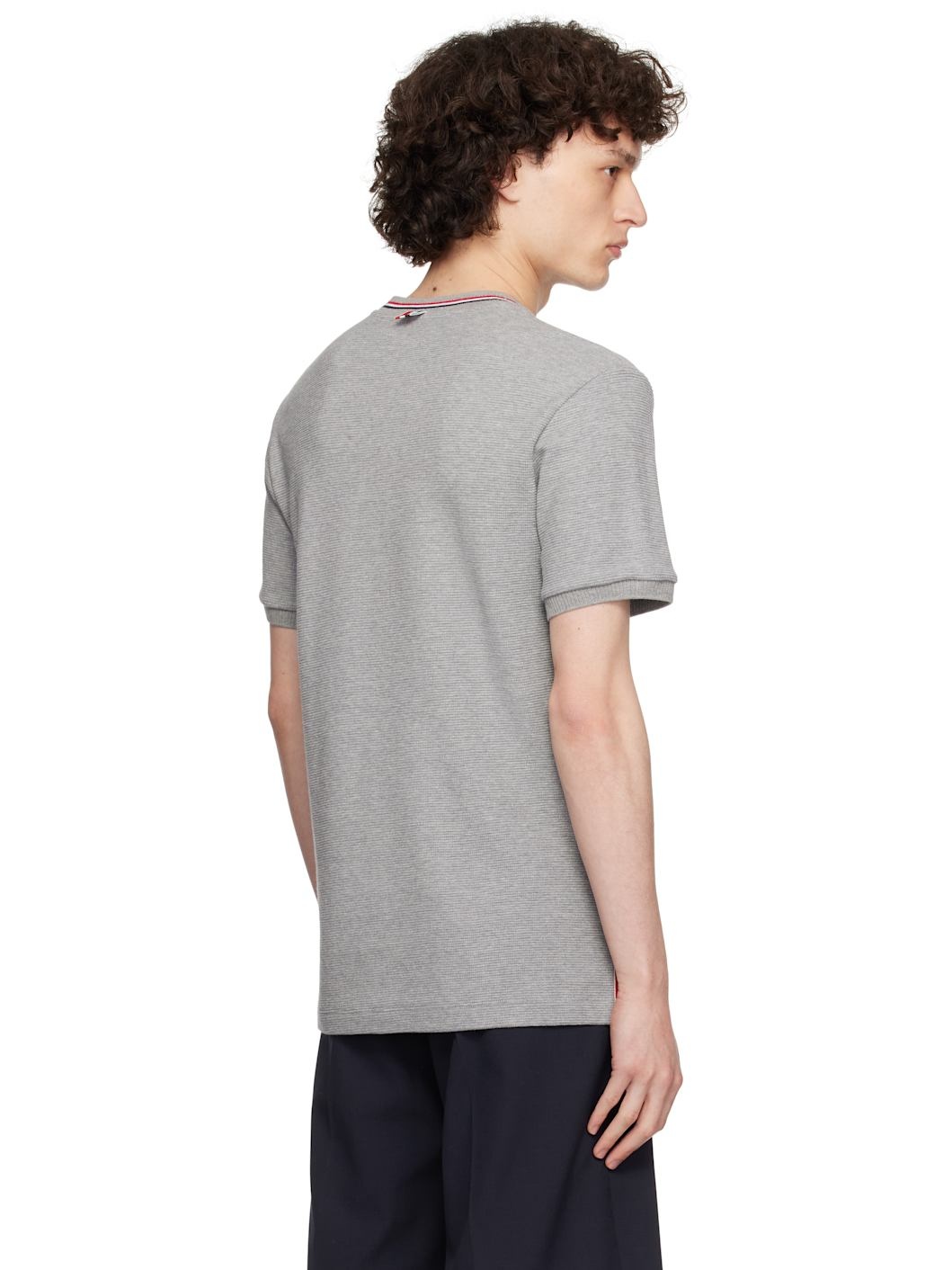 Gray Short Sleeve Rib Cuff T-shirt - 3
