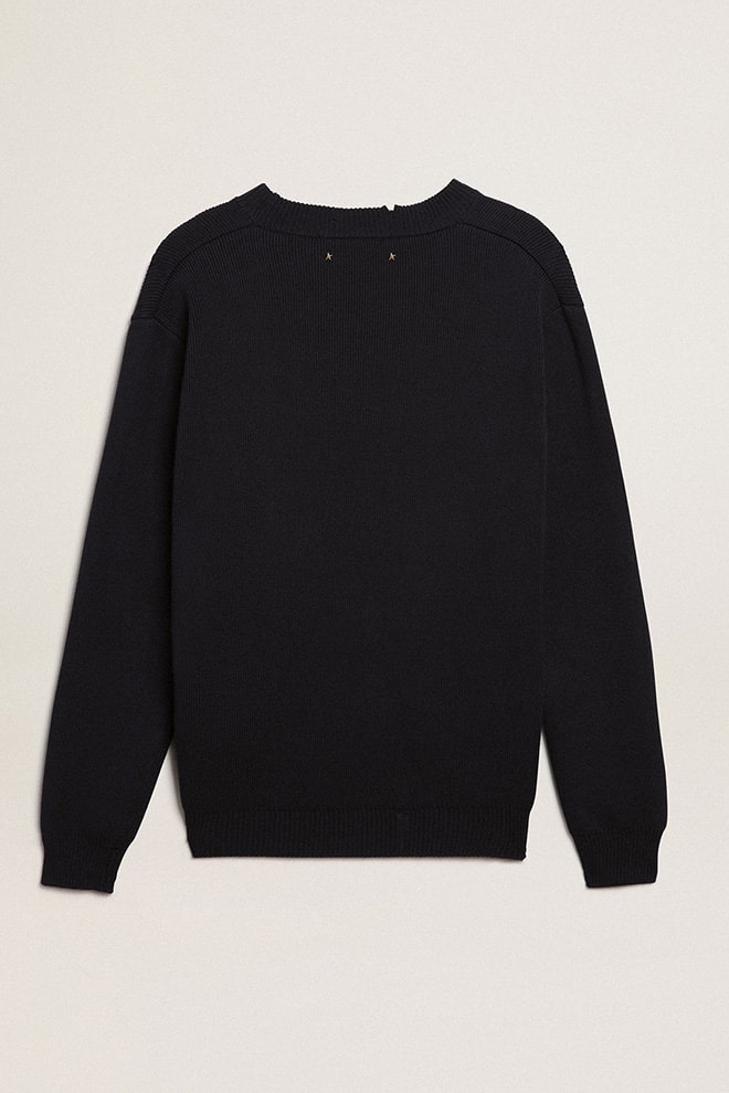 Men’s round-neck sweater in dark blue cotton - 5