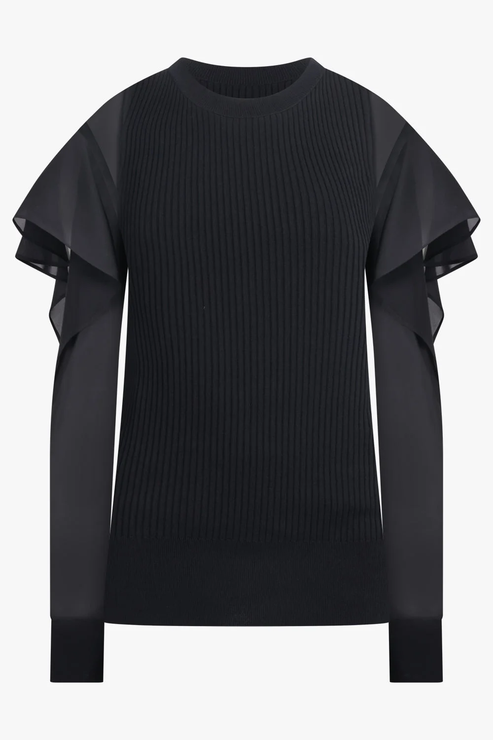 L/S SILKY X KNIT PULLOVER WITH TIERED FLUTTER SLEEVES | BLACK - 1