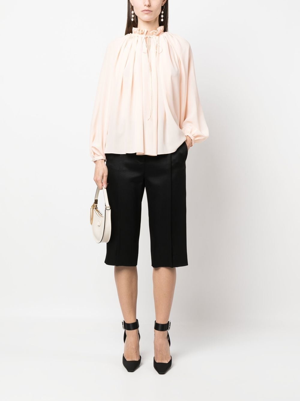 pleated-neckline silk blouse - 2