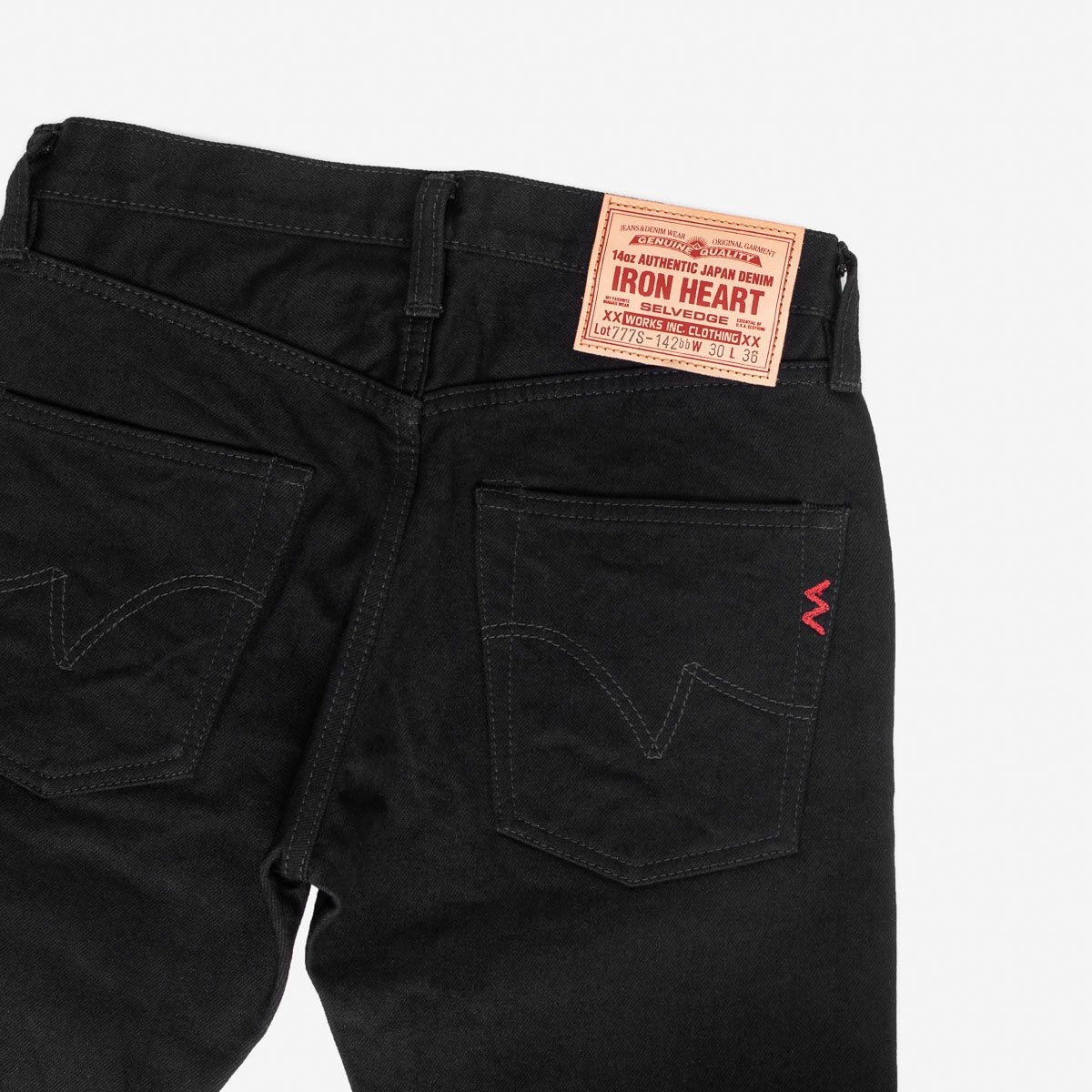 IH-777S-142bb 14oz Selvedge Denim Slim Tapered Cut Jeans - Black/Black - 6