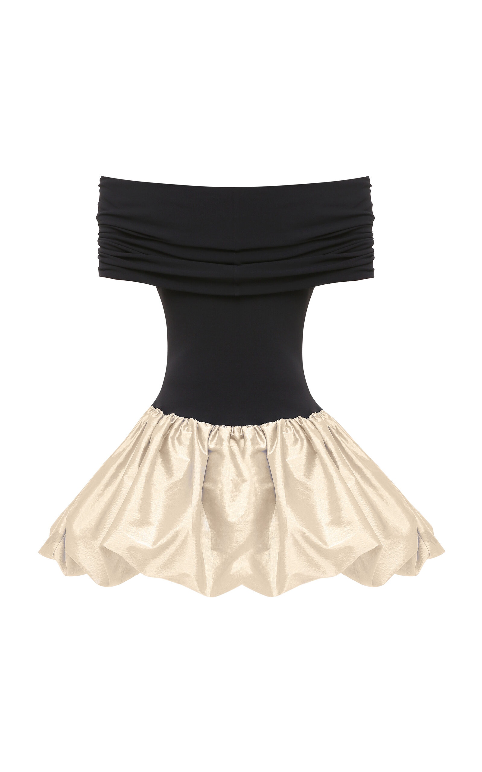 Jewel Off-The-Shoulder Knit-Satin Combo Mini Dress black/white - 2