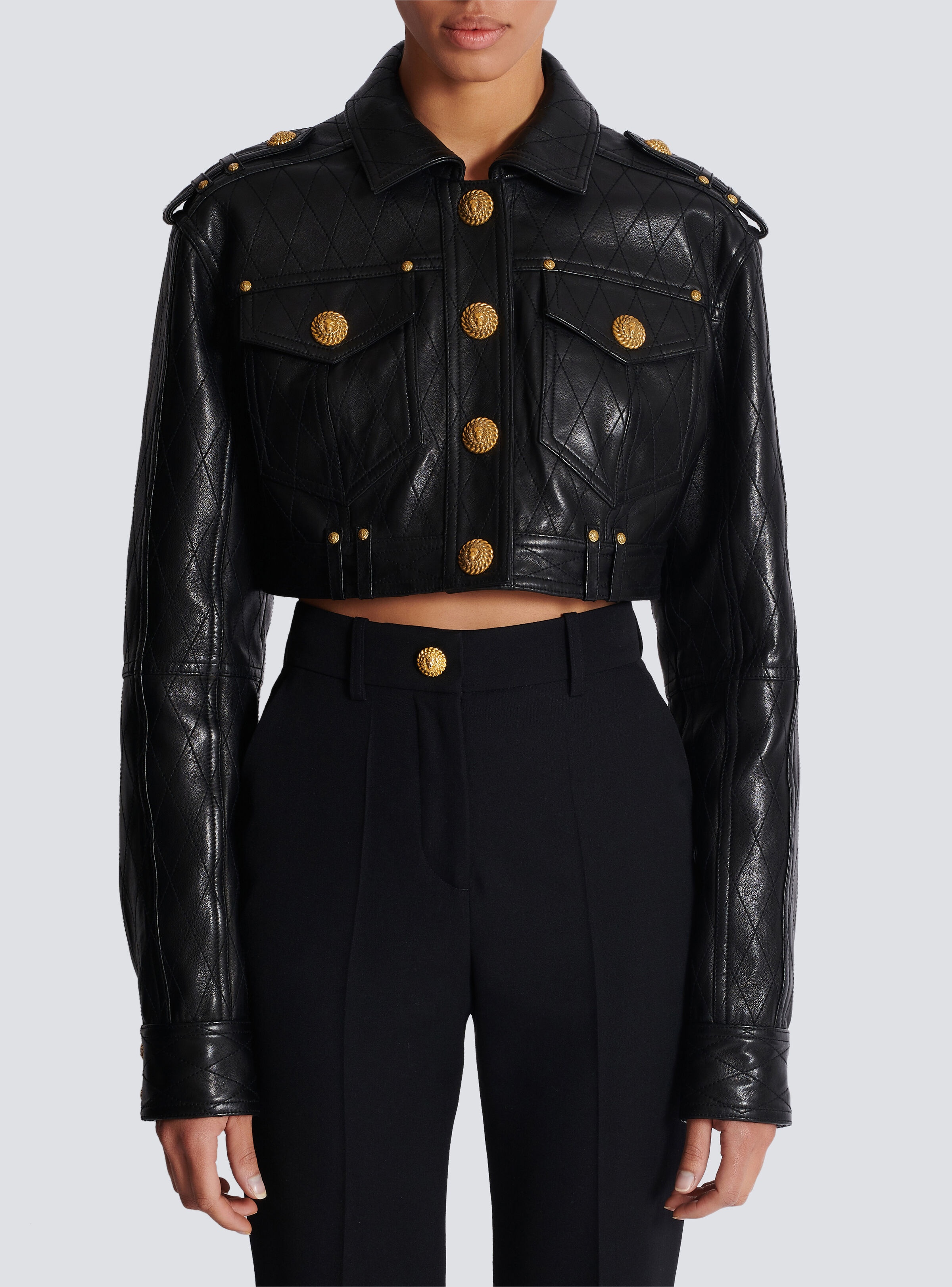 Topstitched cropped leather jacket - 5