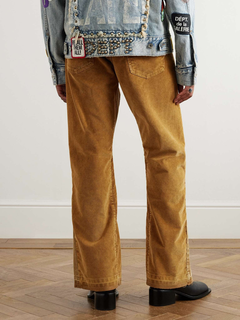 Flared Distressed Cotton-Corduroy and Canvas Trousers 4