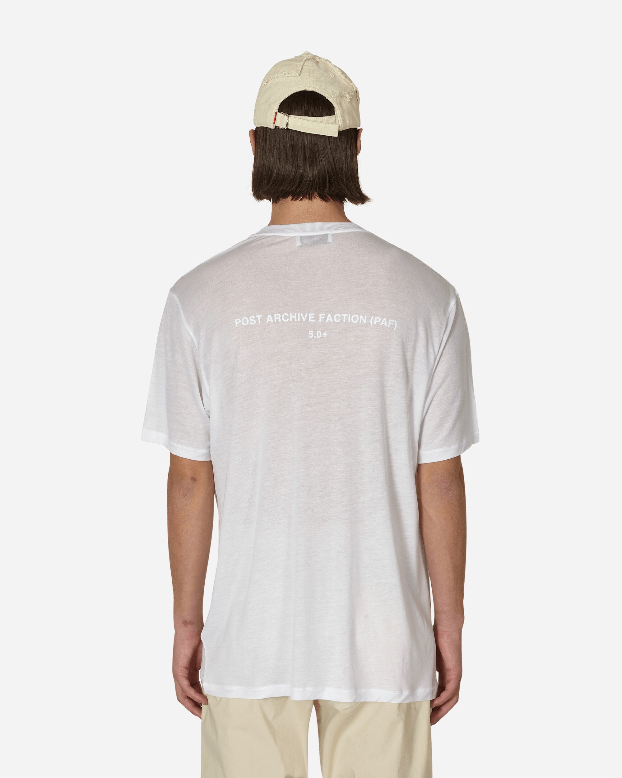 POST ARCHIVE FACTION (PAF) 5.0+ T-Shirt Right White | slamjam | REVERSIBLE