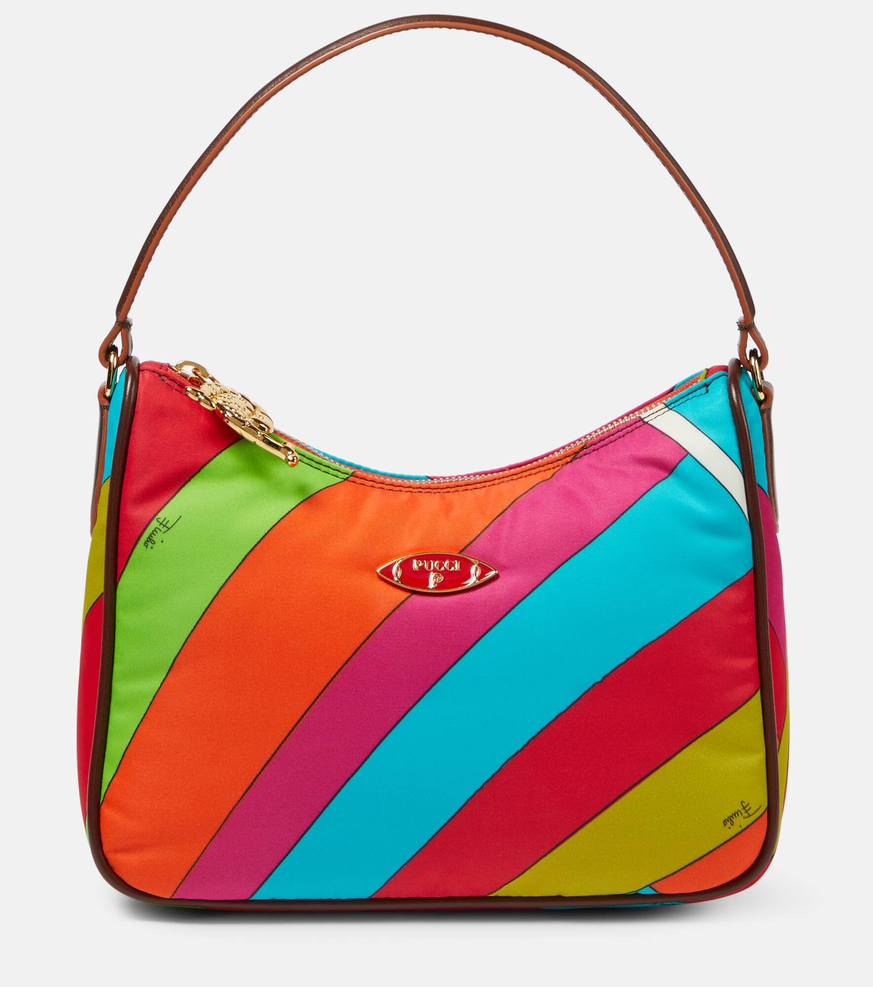 Small printed leather-trimmed shoulder bag - 1