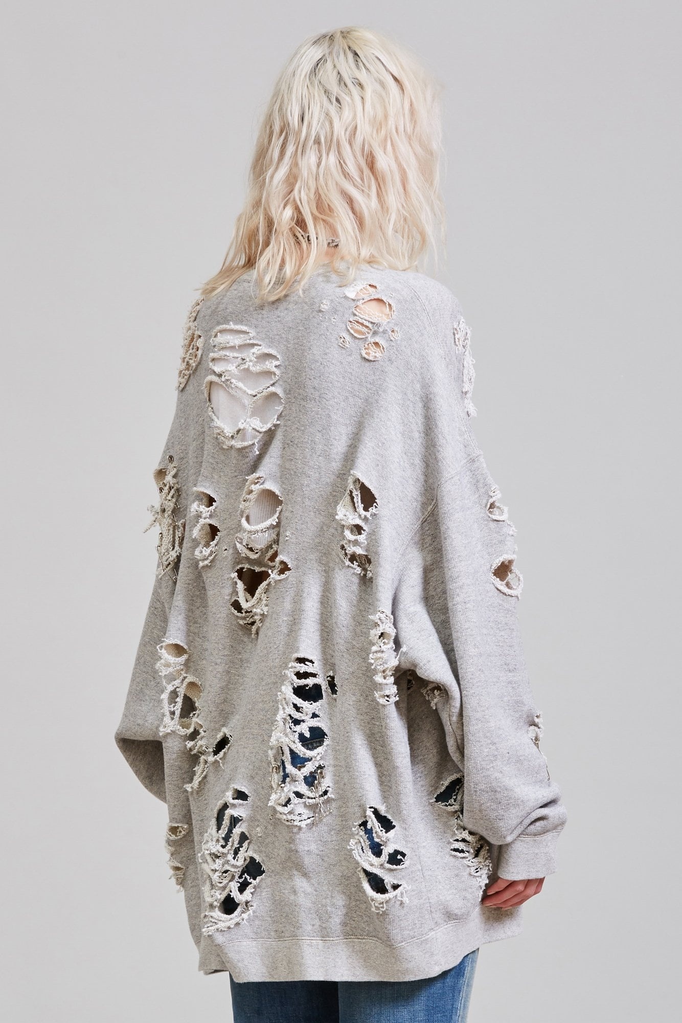Super Distressed Oversized Crewneck - Heather Grey | R13 Denim - 5