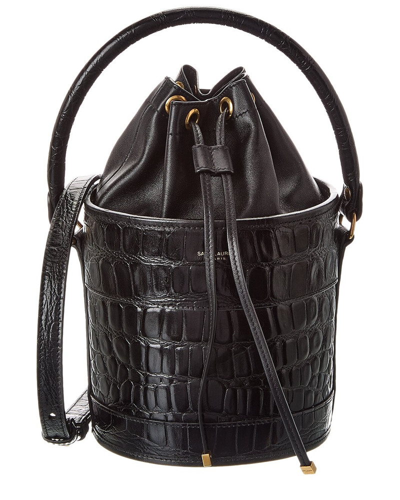 Saint Laurent Bahia Small Croc-Embossed Leather Bucket Bag 1