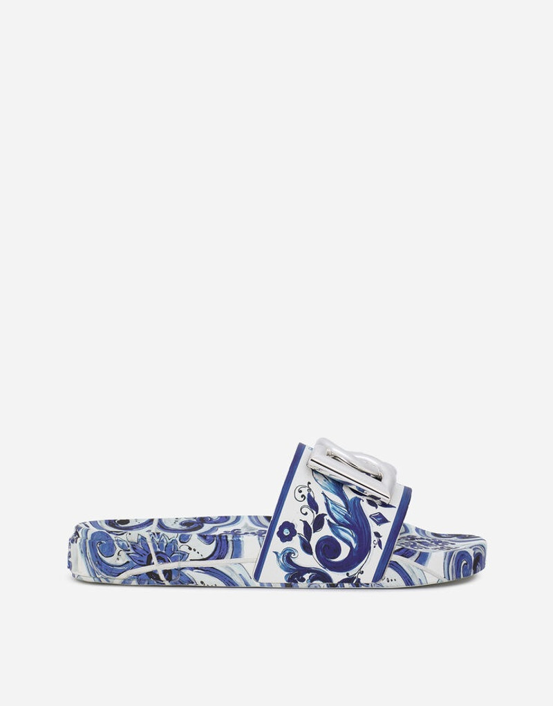 Calfskin beachwear sliders in majolica-design rubberized calfskin 1