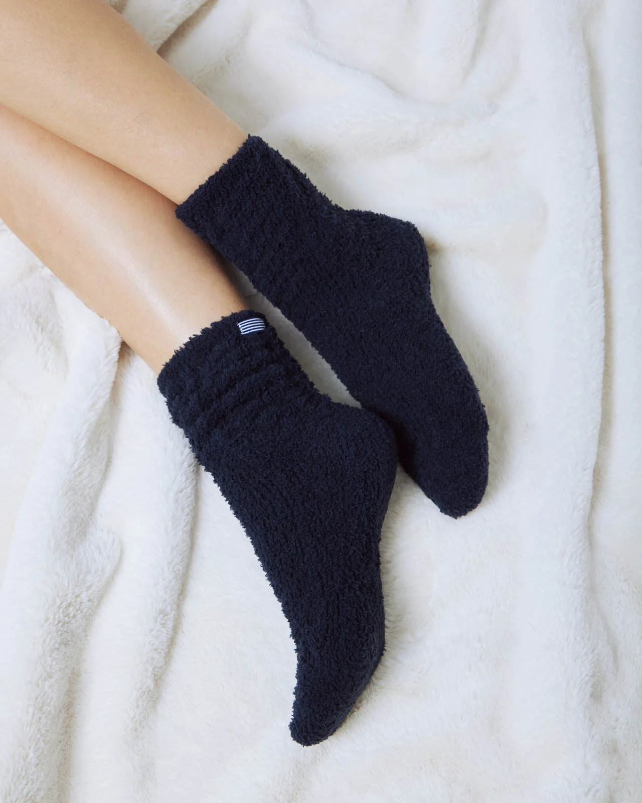 Navy Cozy Fuzzy Cable Socks - 1