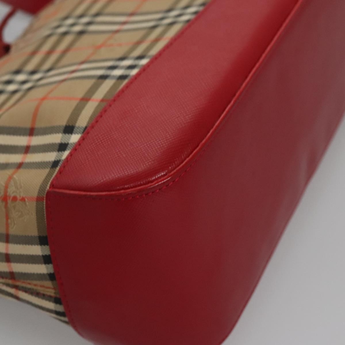 Burberry Nova Check Hand Bag Canvas Beige Red - 9