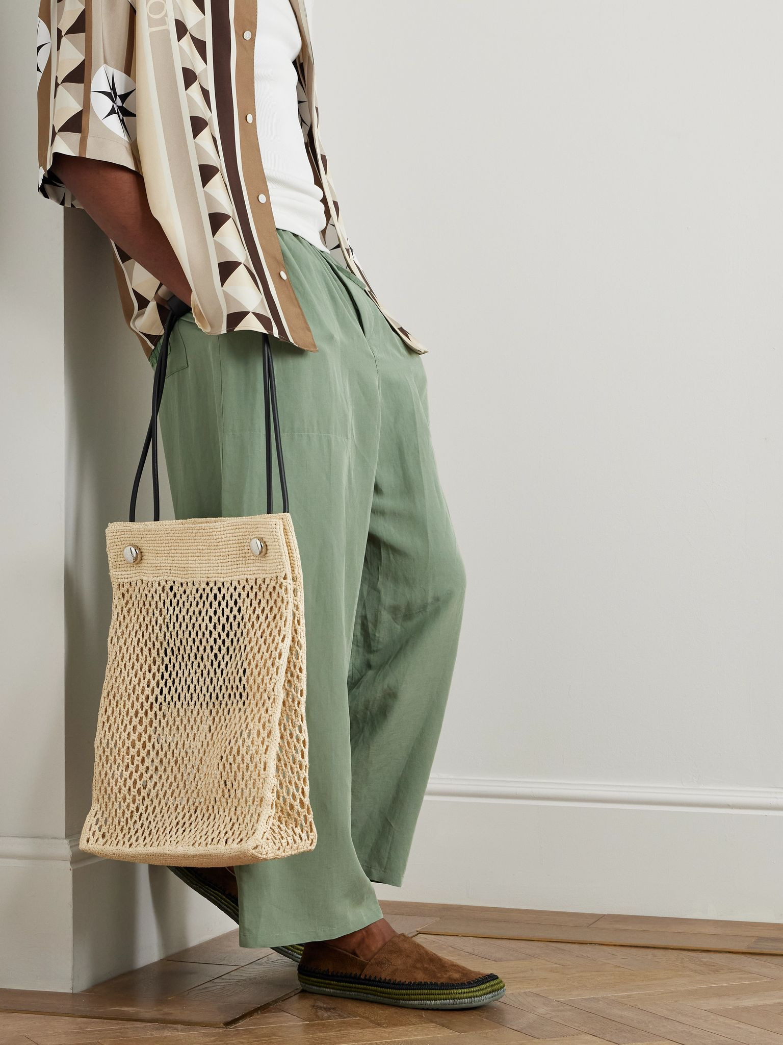 + Paula's Ibiza Leather-Trimmed Raffia Tote Bag Neutral - 2