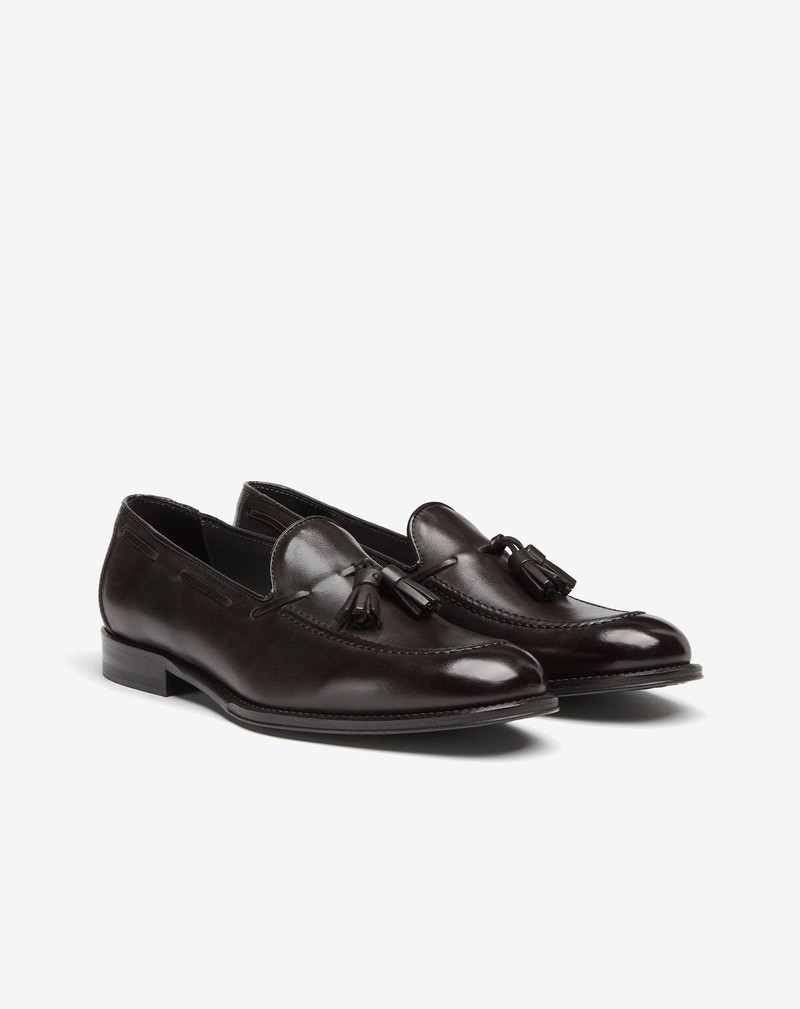 CORNELIANI Brown antiqued leather tassel loafer outlook