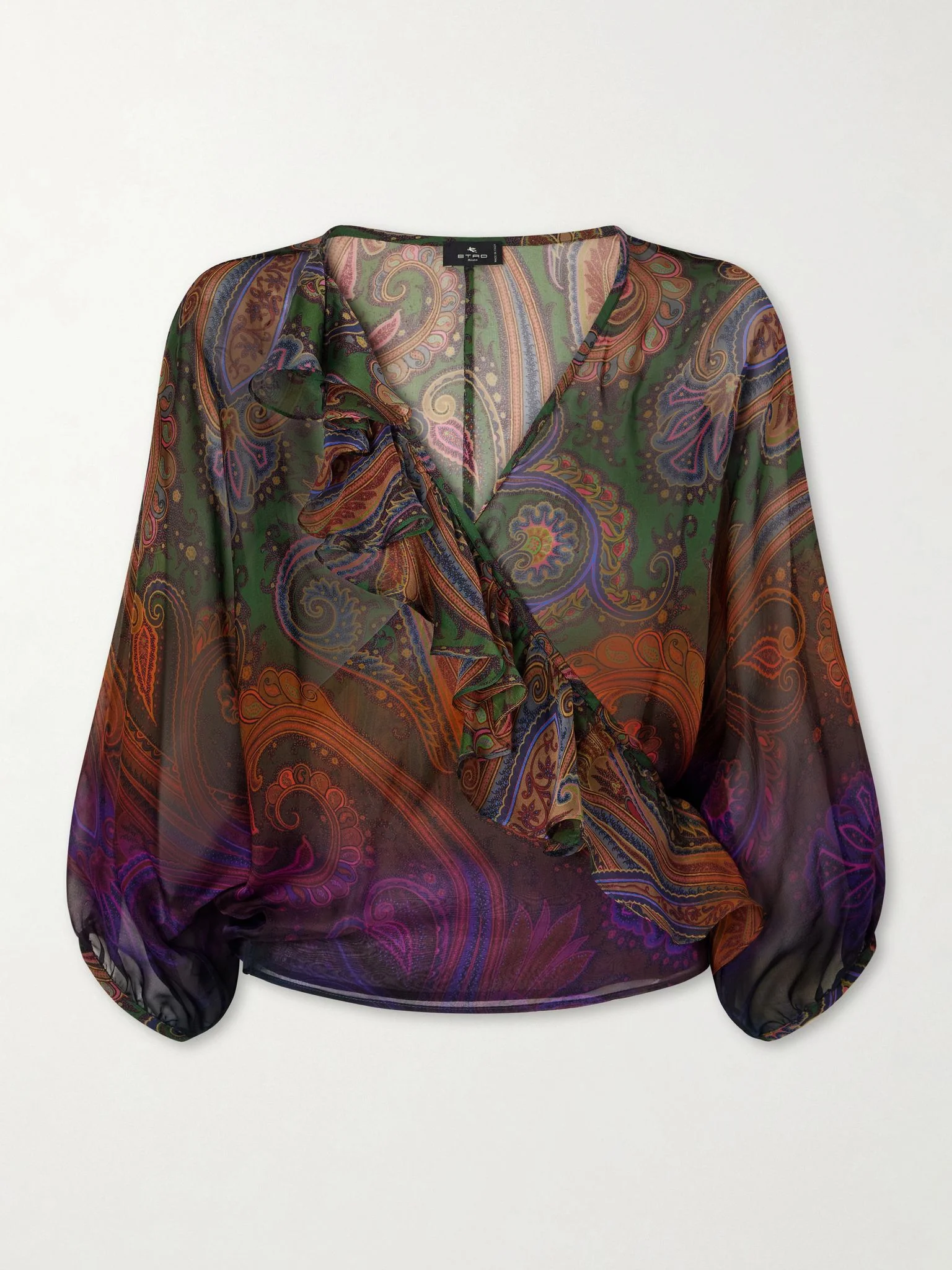 Paisley-printed silk blouse Dark green - 1
