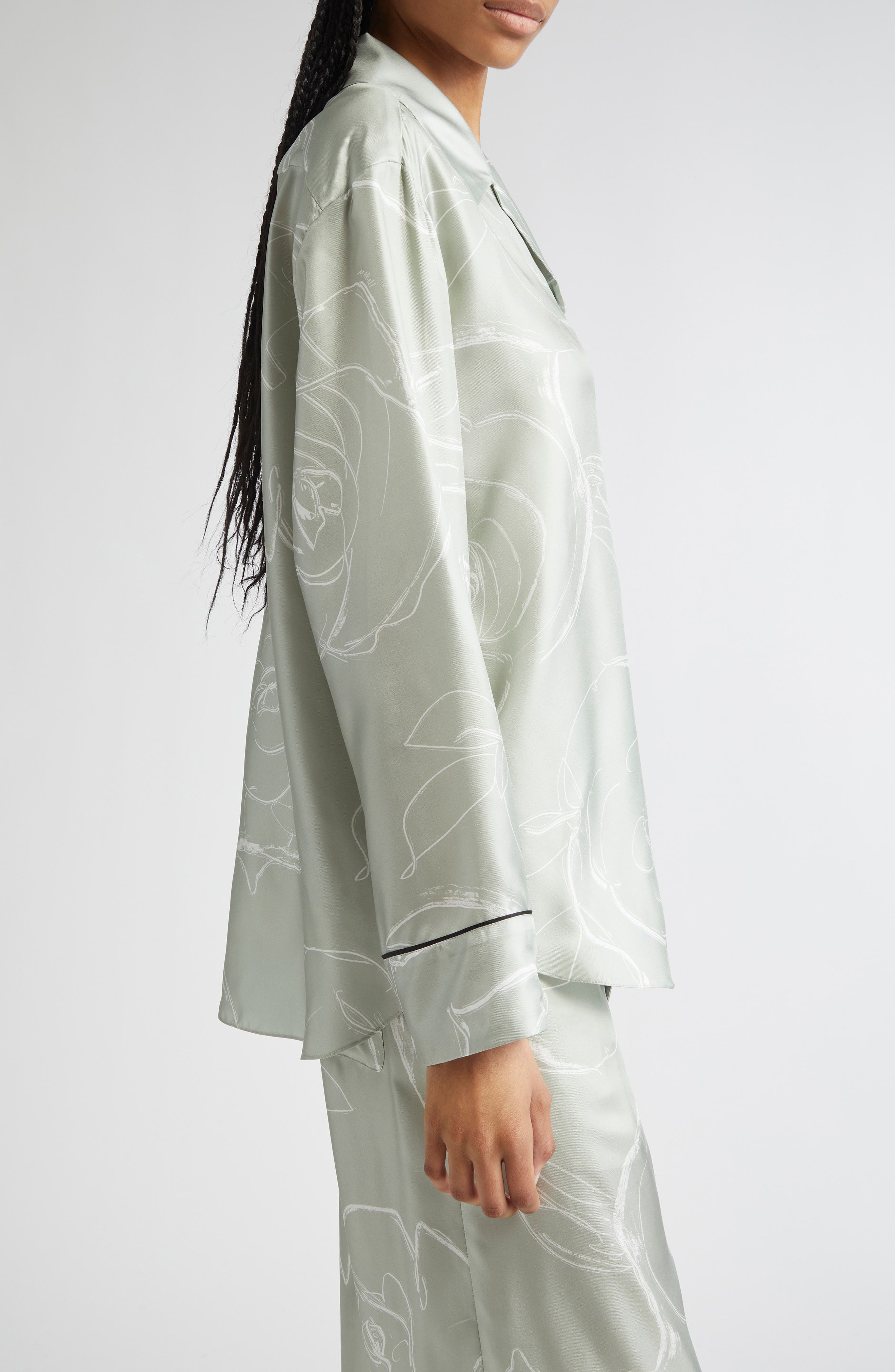 Marni Floral Silk Pajama Shirt in Auv19 Sea/green at Nordstrom - 4