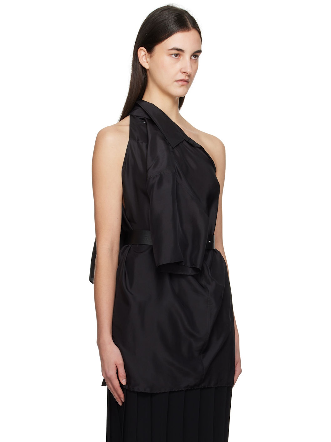Black Dual Wear Light Silk Shirt - 2