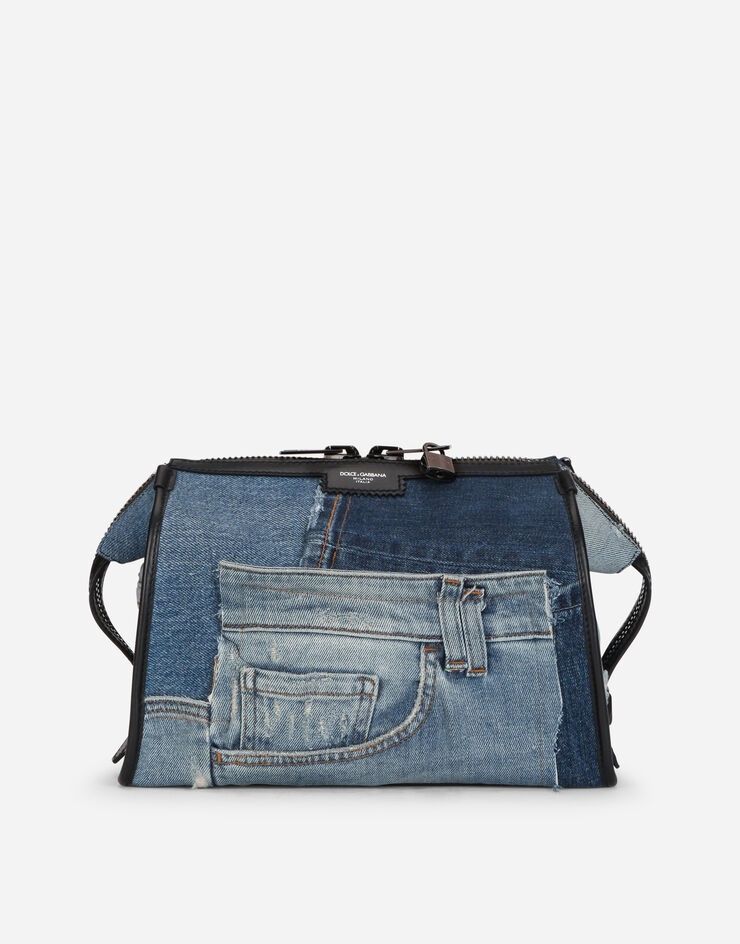 Patchwork denim edge crossbody bag - 1