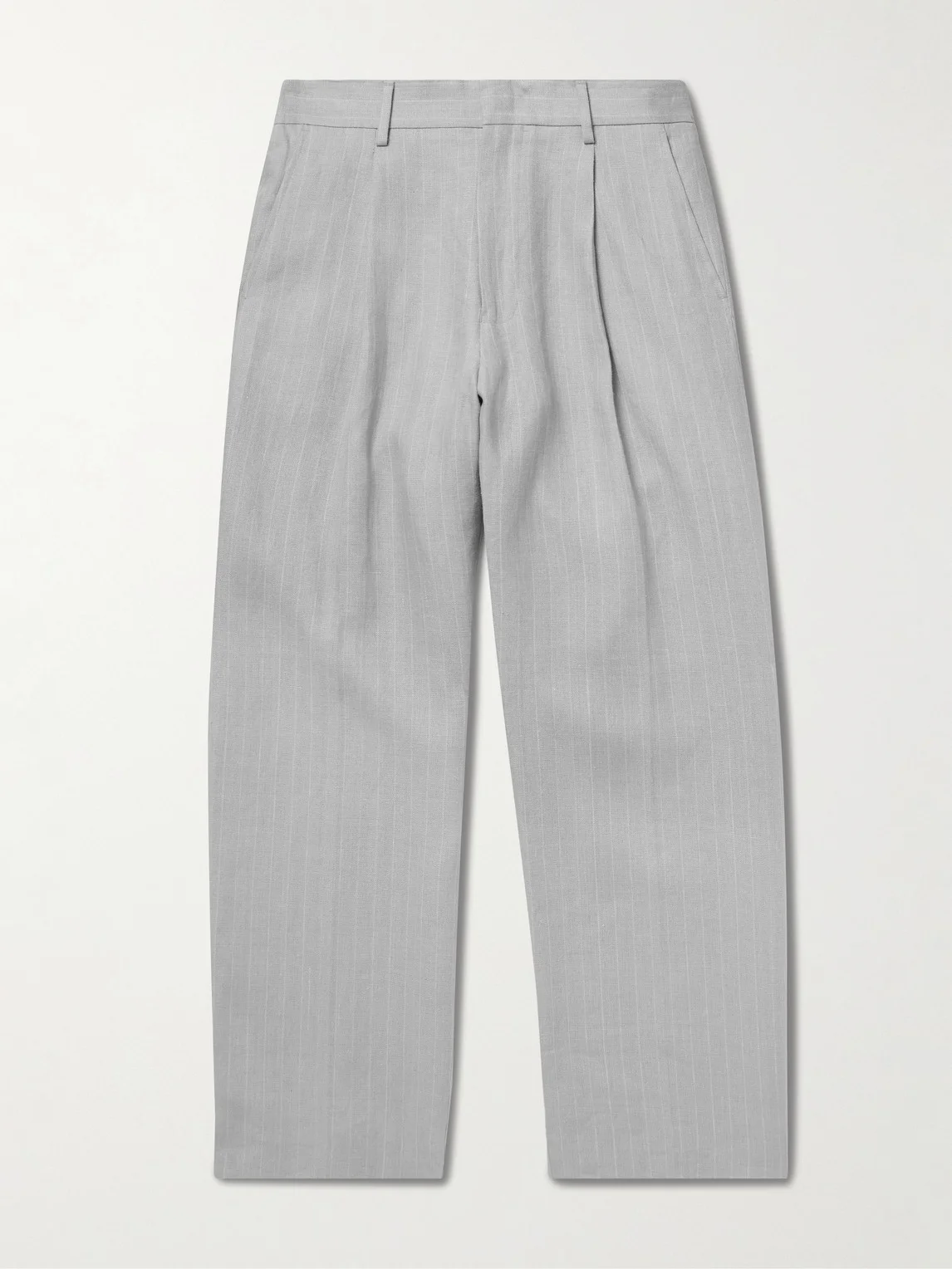 Kay 1455 Straight-Leg Pleated Pinstriped Linen Trousers - 1