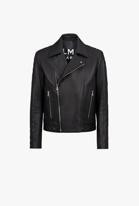 Black quilted leather biker jacket - 1