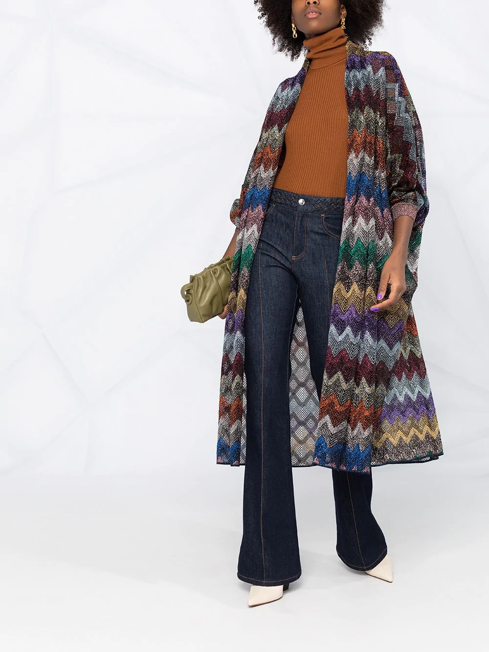 chevron knit open cardigan - 2