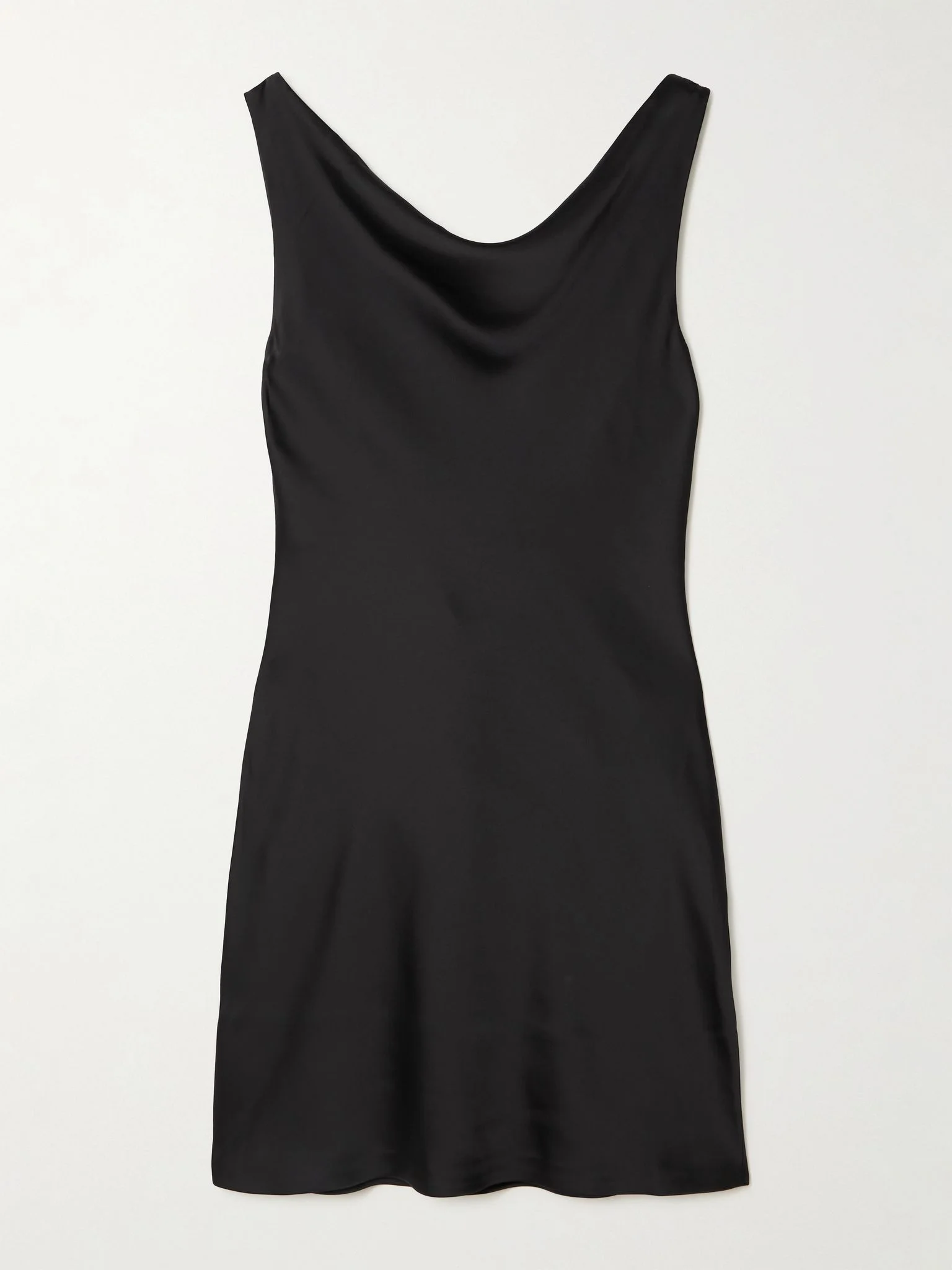 Open-back draped satin mini dress Black - 1
