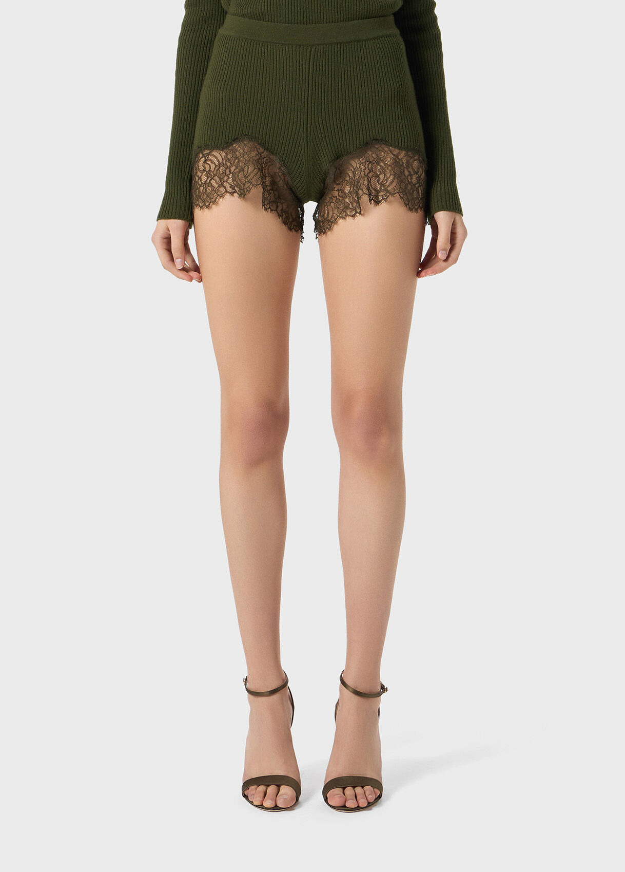 STRETCH RIBBED SHORTS WITH LACE INSERTS - 2