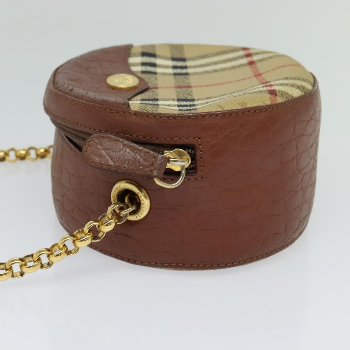 Burberry Nova Check Chain Shoulder Bag Pvc Leather Brown Beige - 3