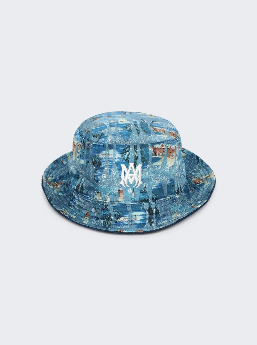 Bandana Aloha Silk Reversible Bucket Hat Teal - 1