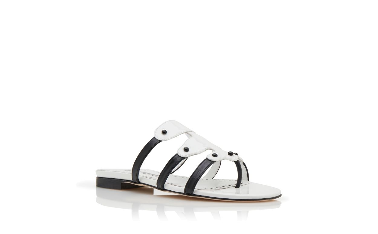 White Patent Leather Flat Sandals - 3
