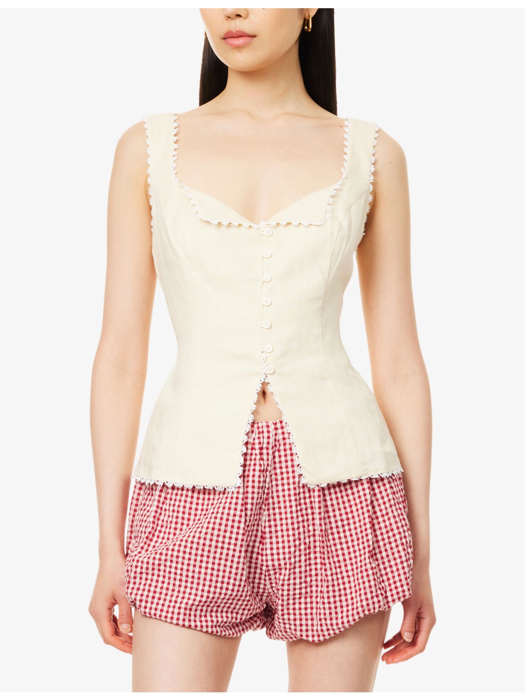 Viola Crotchet-Trim Linen Top - 3