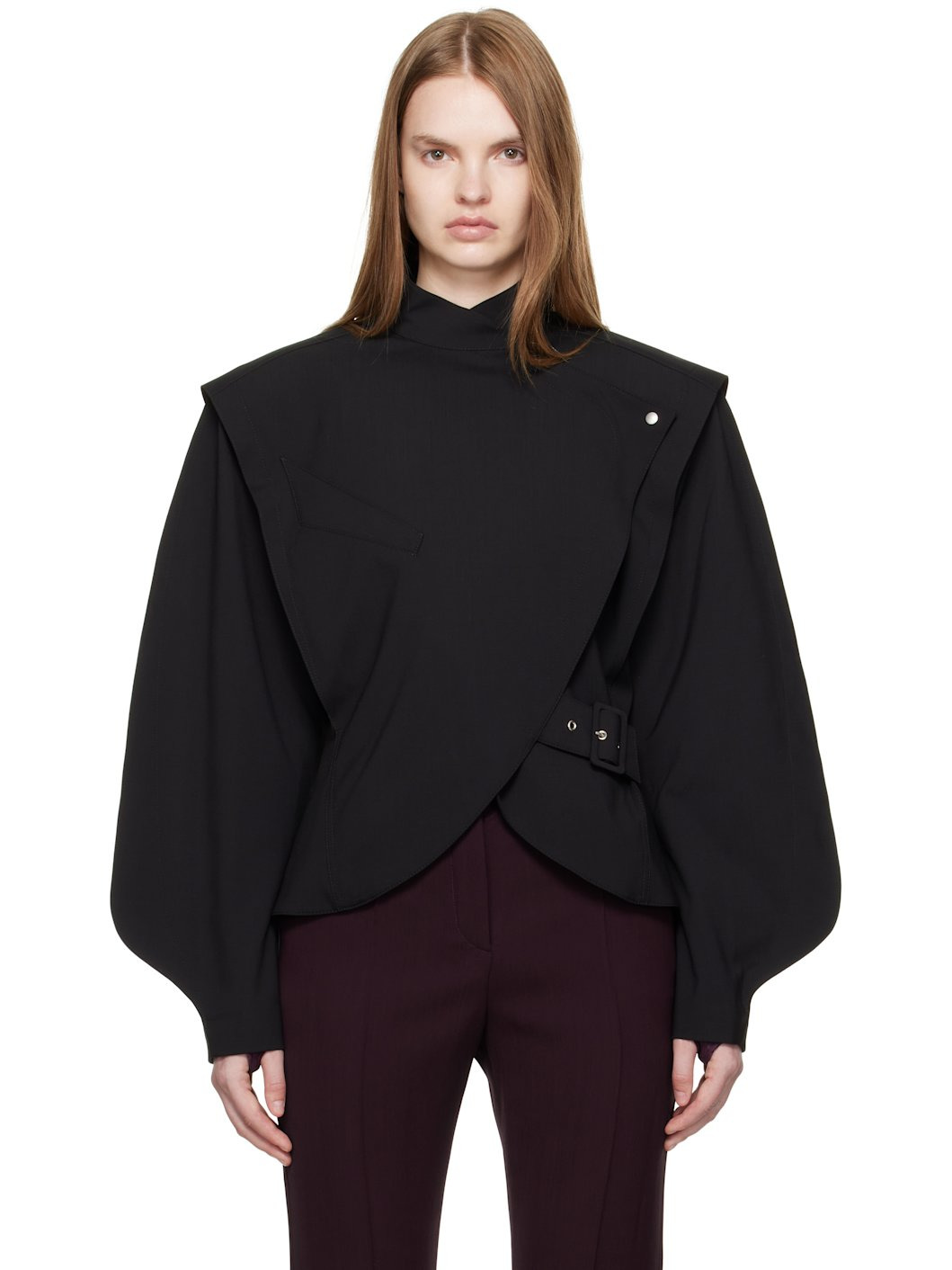 Black Asymmetric Officer Jacket - 1