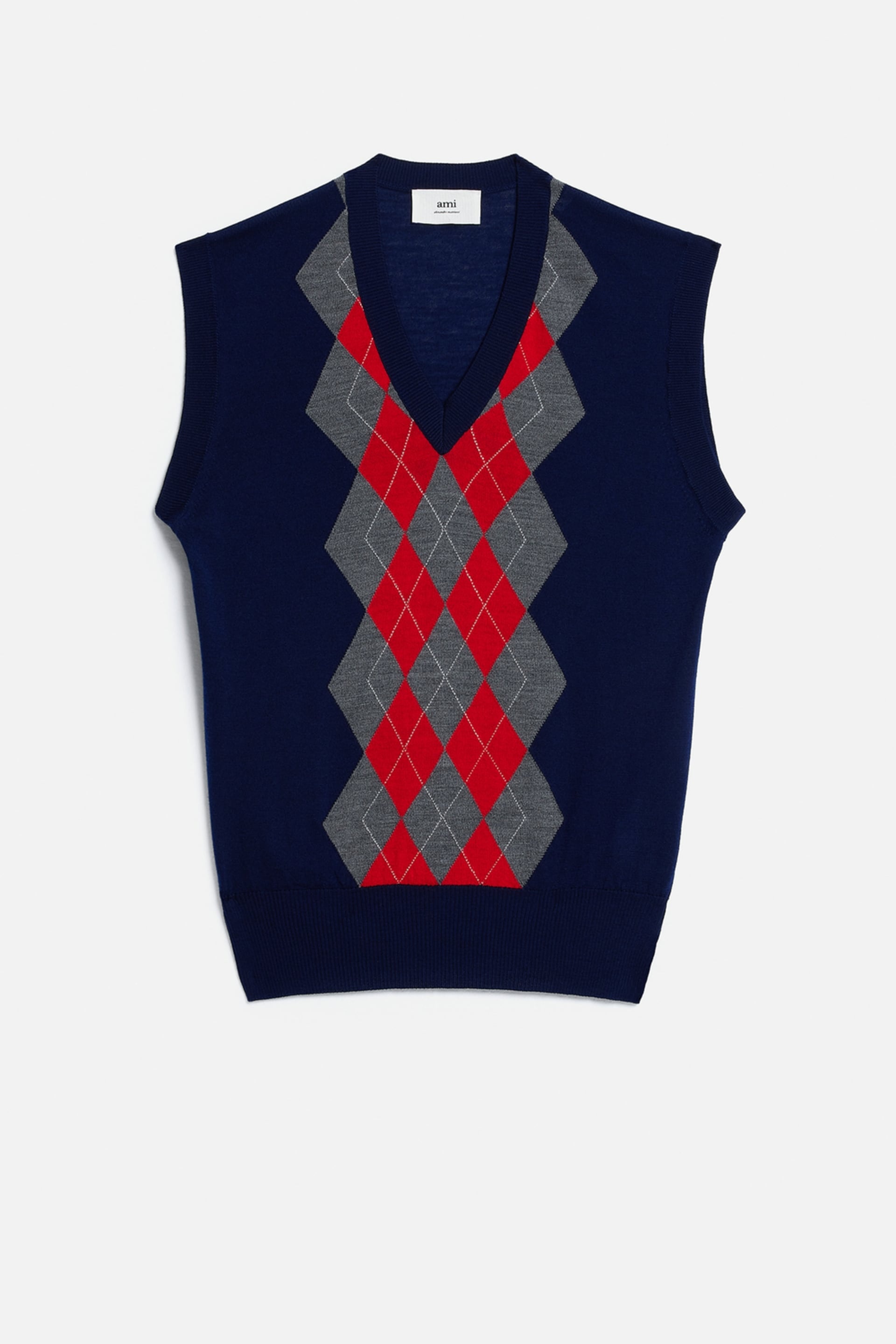 Sleeveless Argyle Sweater - 1