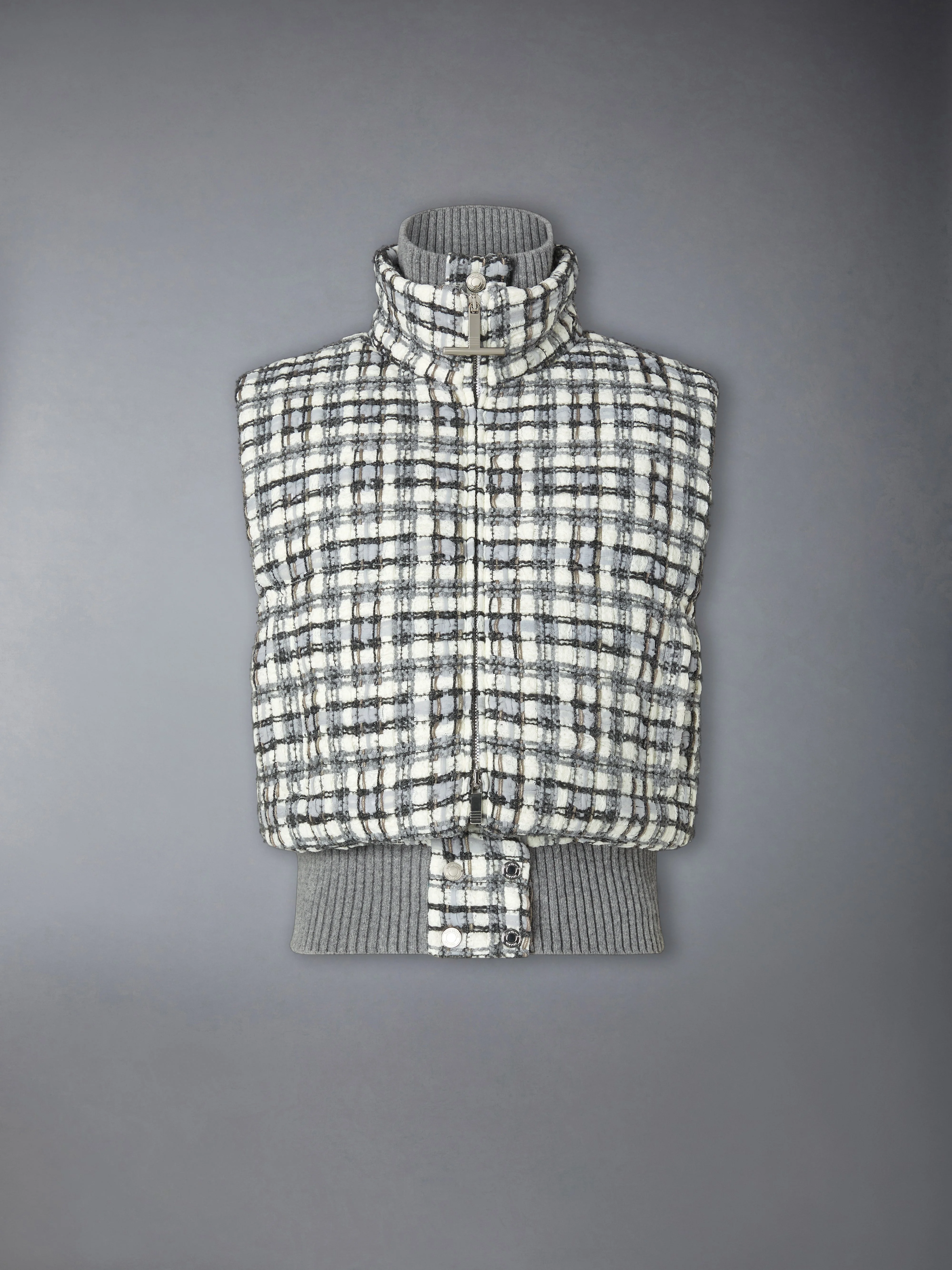 SHEER ORGANZA RIBBON TWEED CROPPED DOWN FILLED VEST - 1