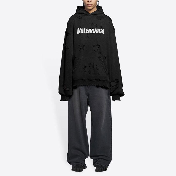 Balenciaga Caps Destroyed Hoodie 'Black White' 659403TKVB61093 - 3