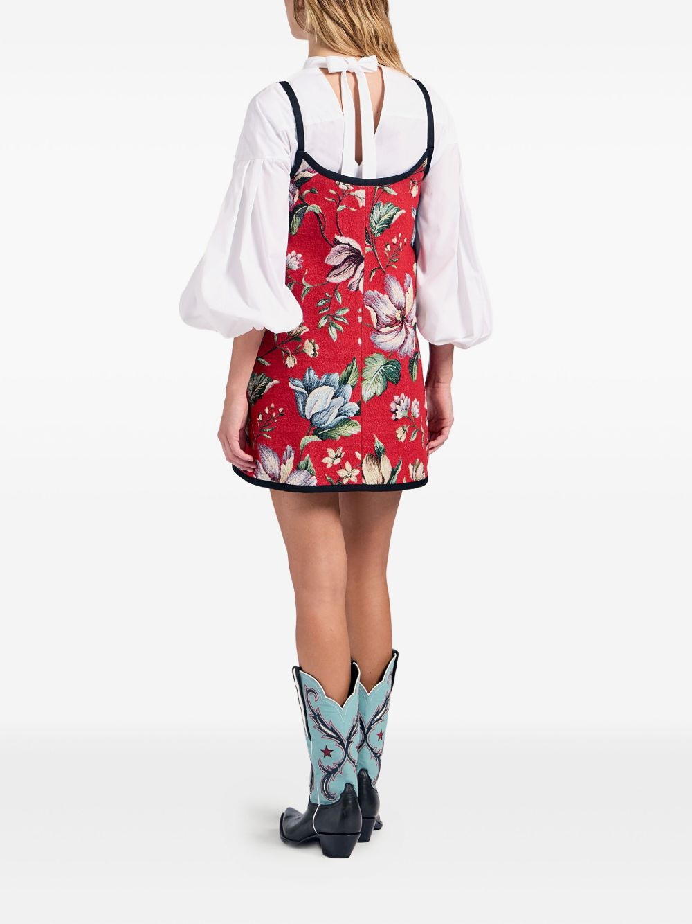 floral jacquard slip dress - 4