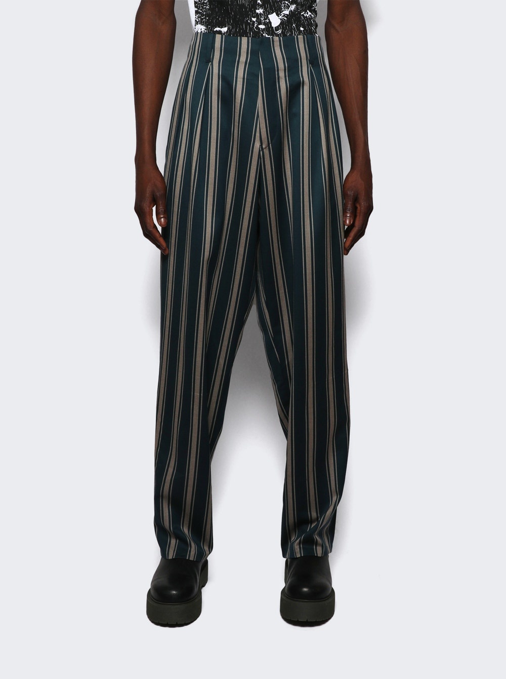Neu Welle Striped Trousers Teal And Ivory - 3