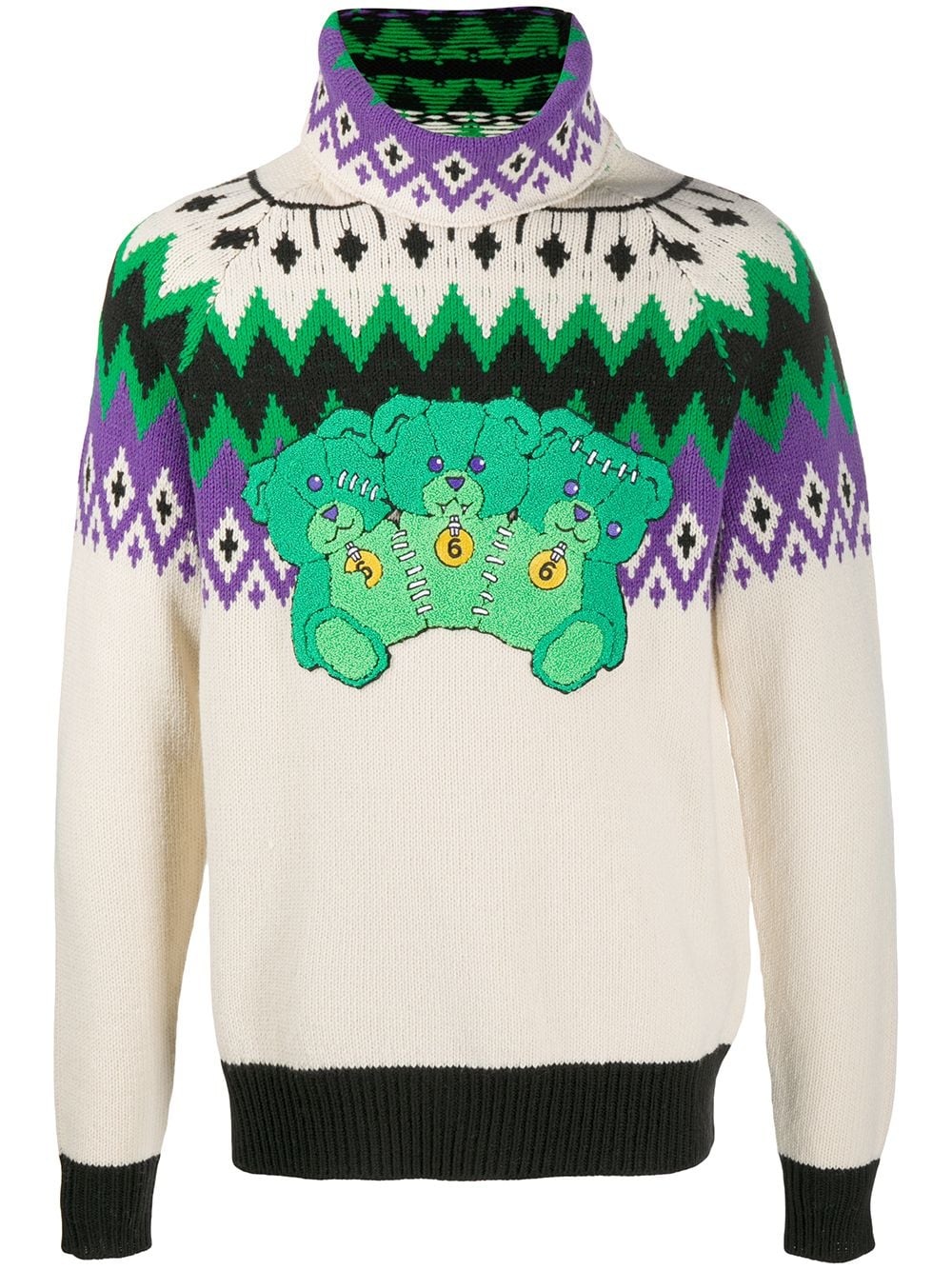 teddy fairisle intarsia knit jumper - 1