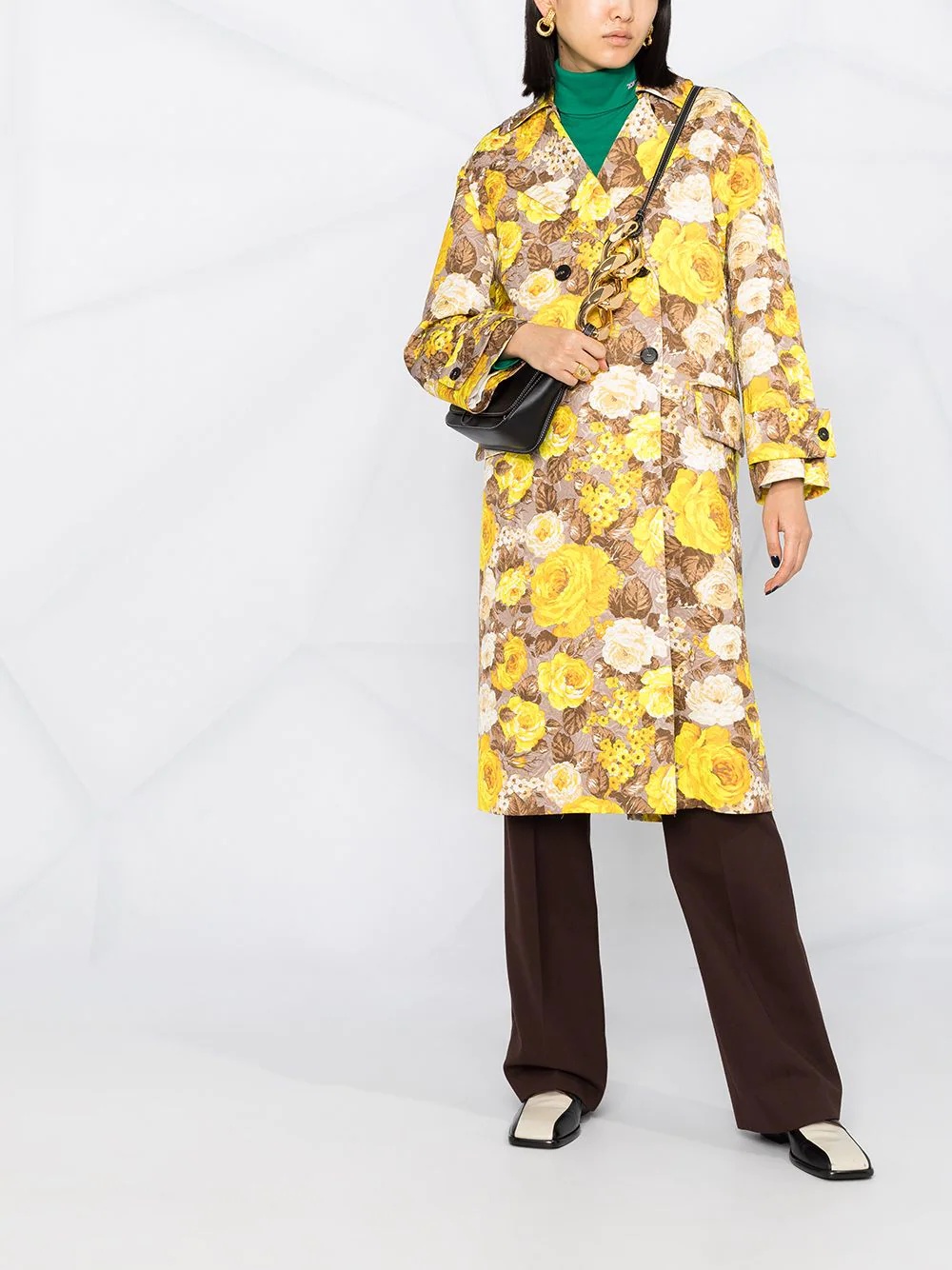 floral pattern trench coat - 2