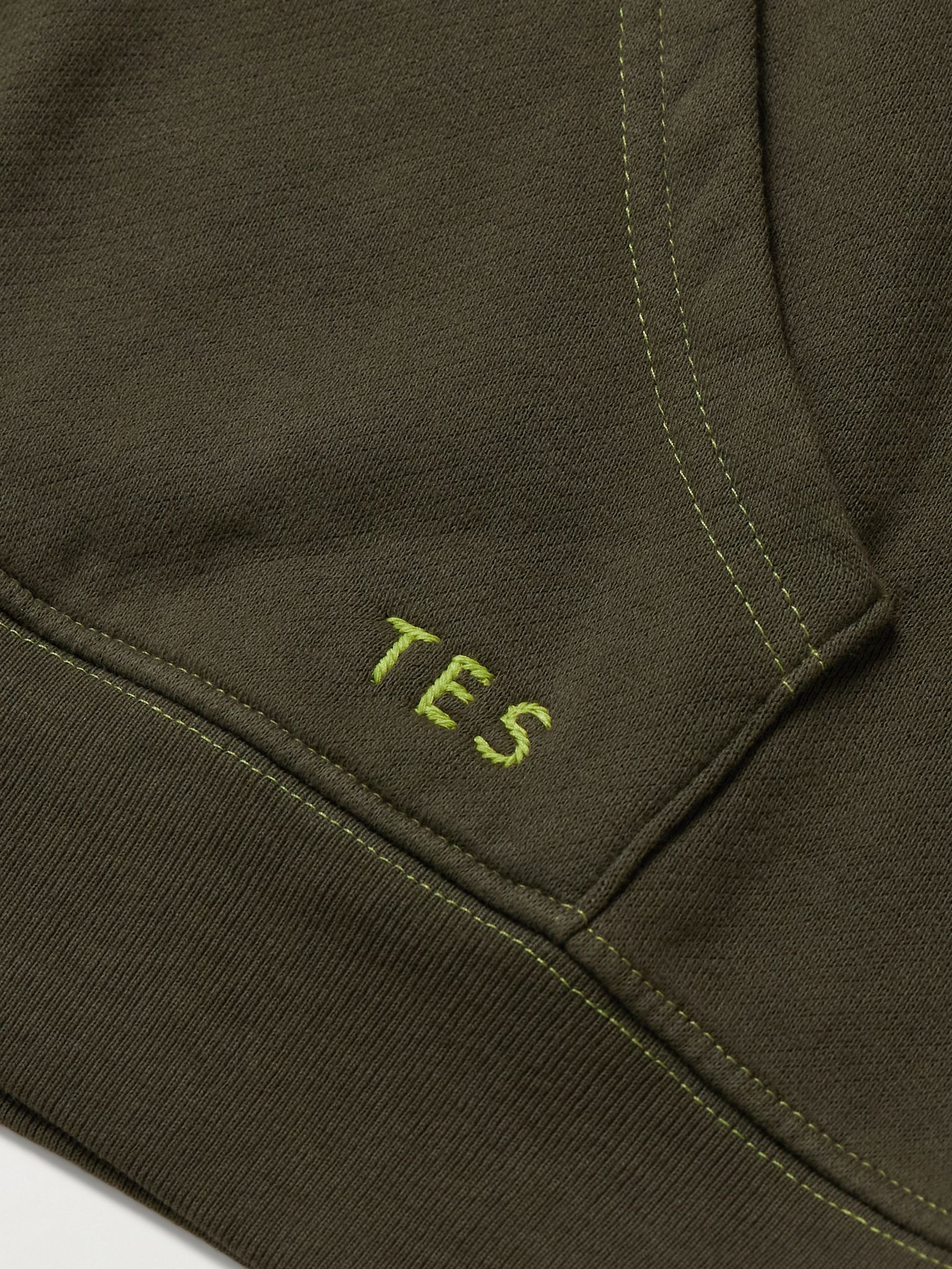 Embroidered Cotton and Cashmere-Blend Jersey Zip-Up Hoodie Green - 5